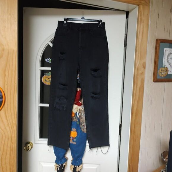 New PacSun Black Distressed High Rise Straight Jeans Size Women's 27 - Picture 1 of 5